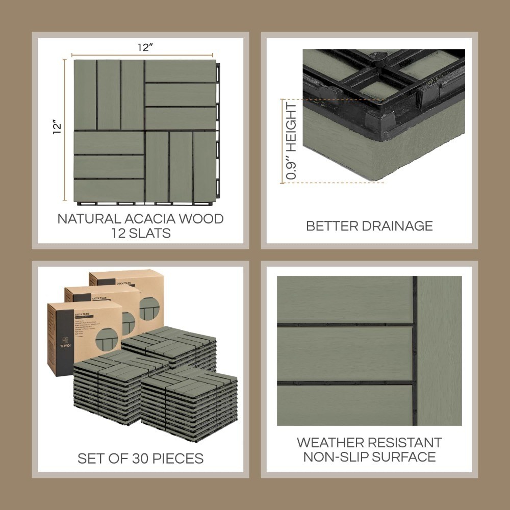 Deck Tiles, Patio Flooring – Outdoor Waterproof Acacia Wood Tiles for All