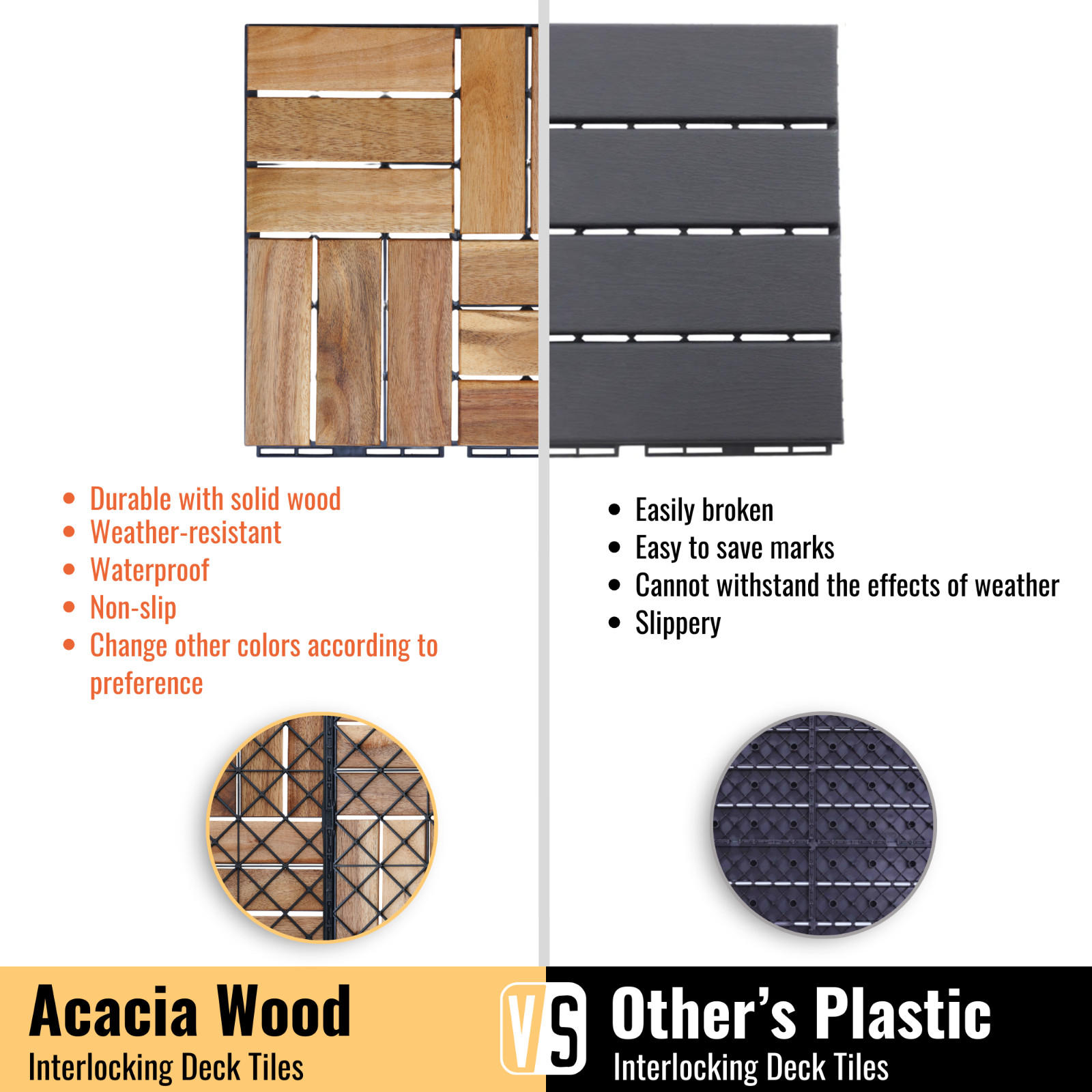 30pcs Interlocking Deck Patio Tile Flooring Pavers Tiles Outdoor 12”x 12” Wood