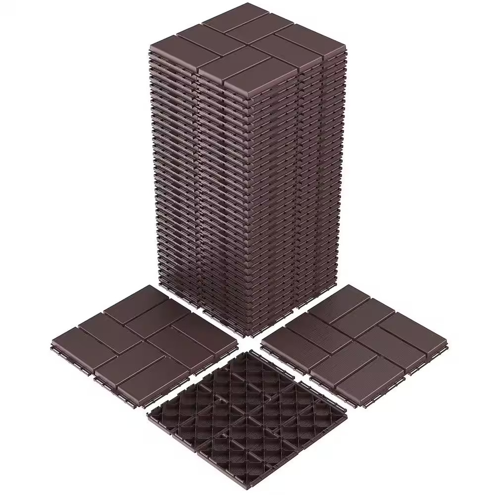 Dark Brown Plastic [12″X12″] X [0.75In] Deck Tiles, 36 Tiles/Case (36 Sq. Ft.)