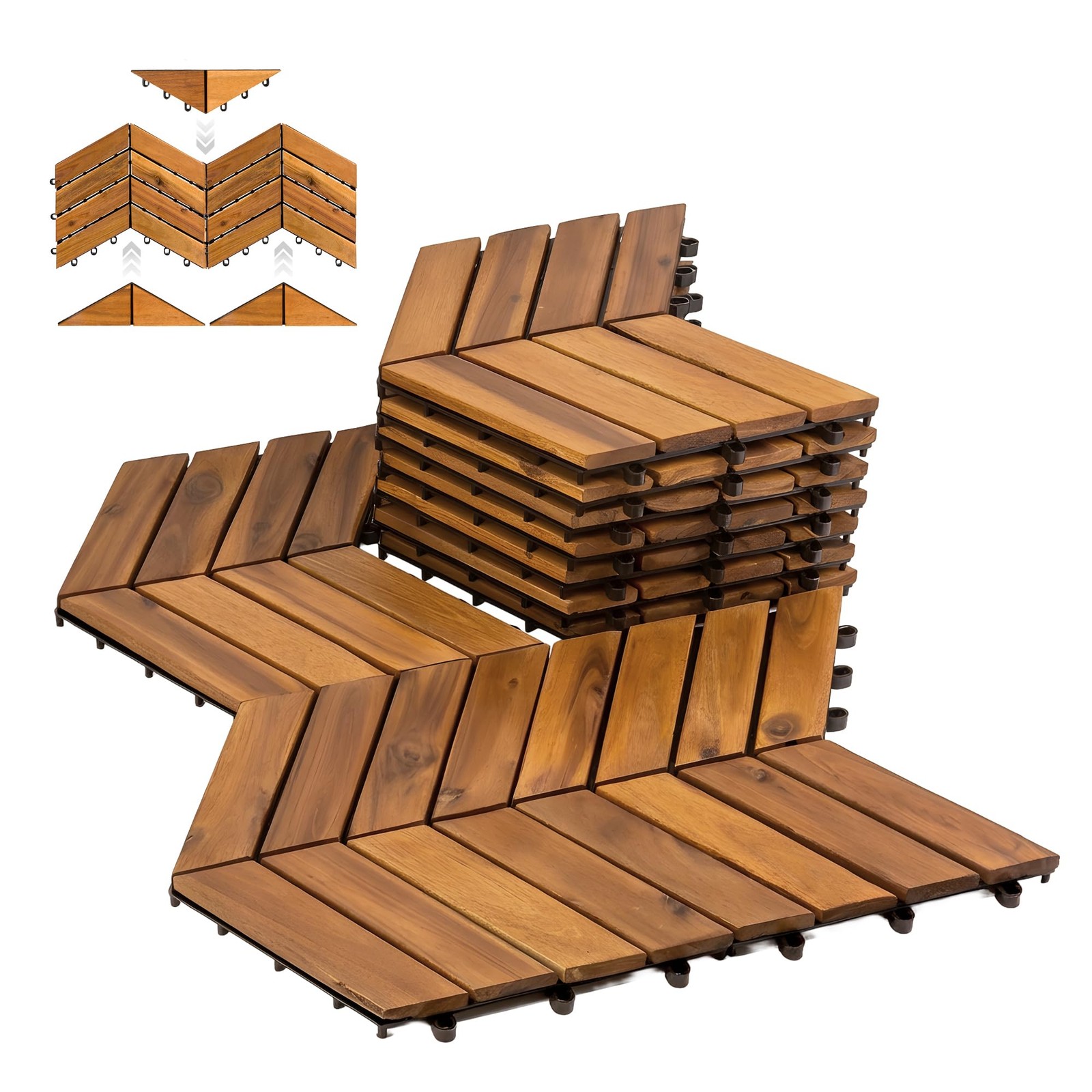 Majestick Goods Interlocking Deck Tiles 12″x8″ Herringbone 18 Sq Ft Acacia W…