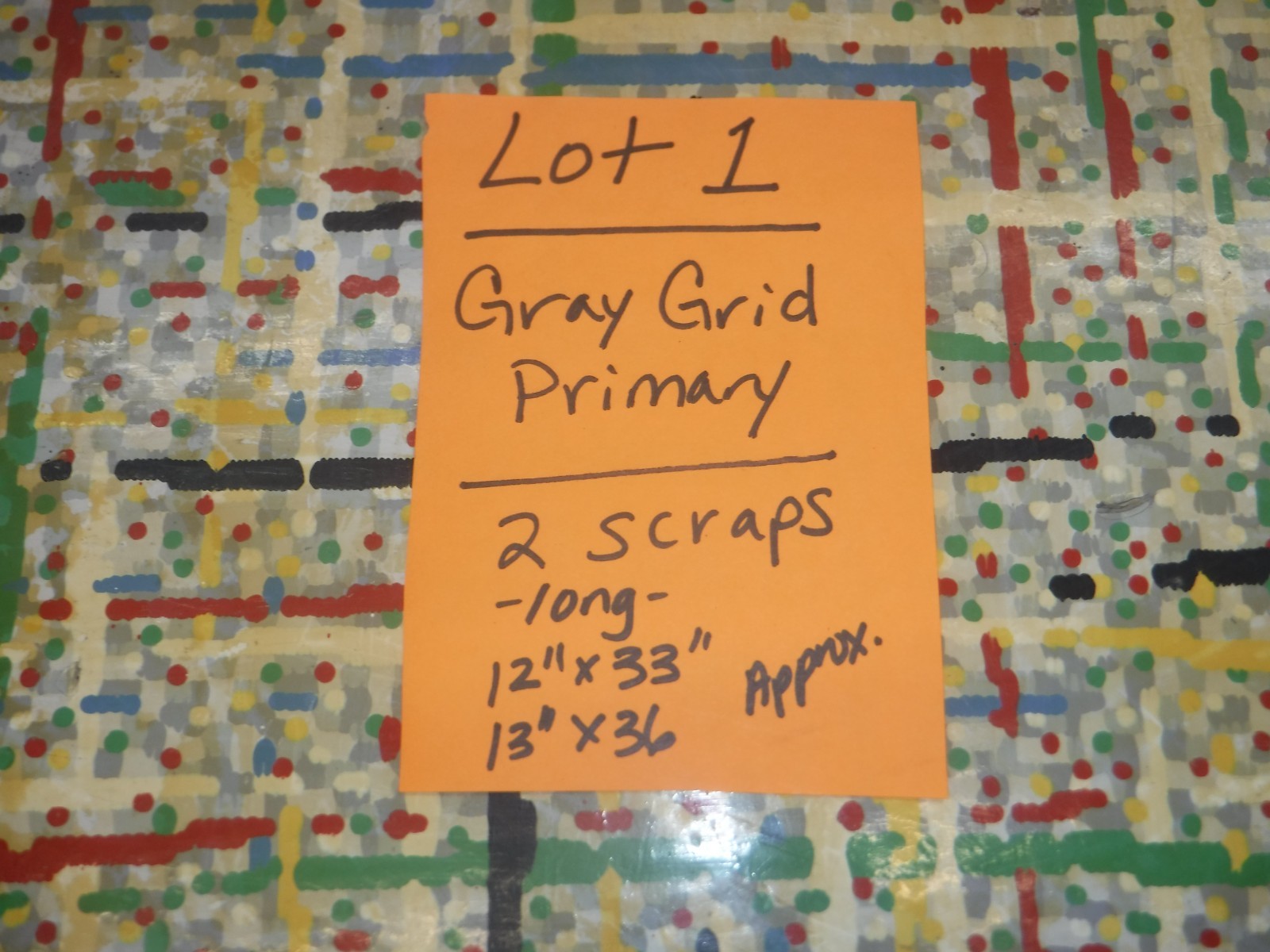 VTG~LINOLEUM FLOORING~MCM~GRAY GRID~PRIMARY~2 SCRAPS~UPCYCLE~ARTS & CRAFTS~LOT 1