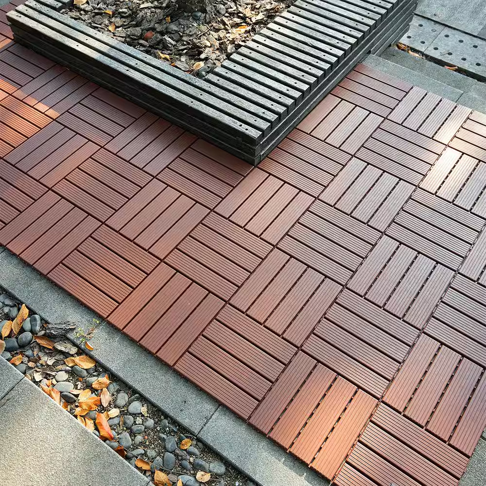 Dark Brown 1 Ft. X 1 Ft. All-Weather Plastic Outdoor Interlocking Deck Tiles Str
