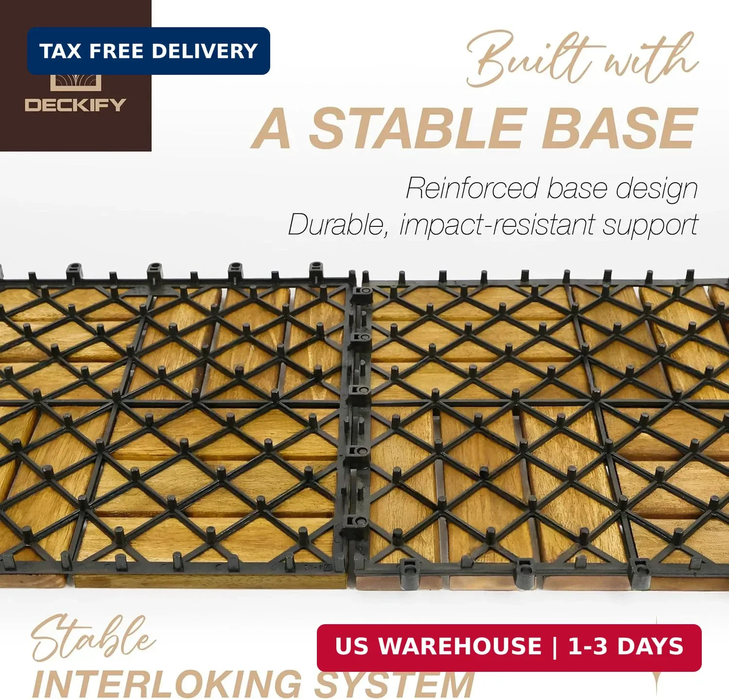 Acacia Wood Interlocking Patio Deck Tiles, 12 x 12 x 0.9 Inch Outdoor Flooring,