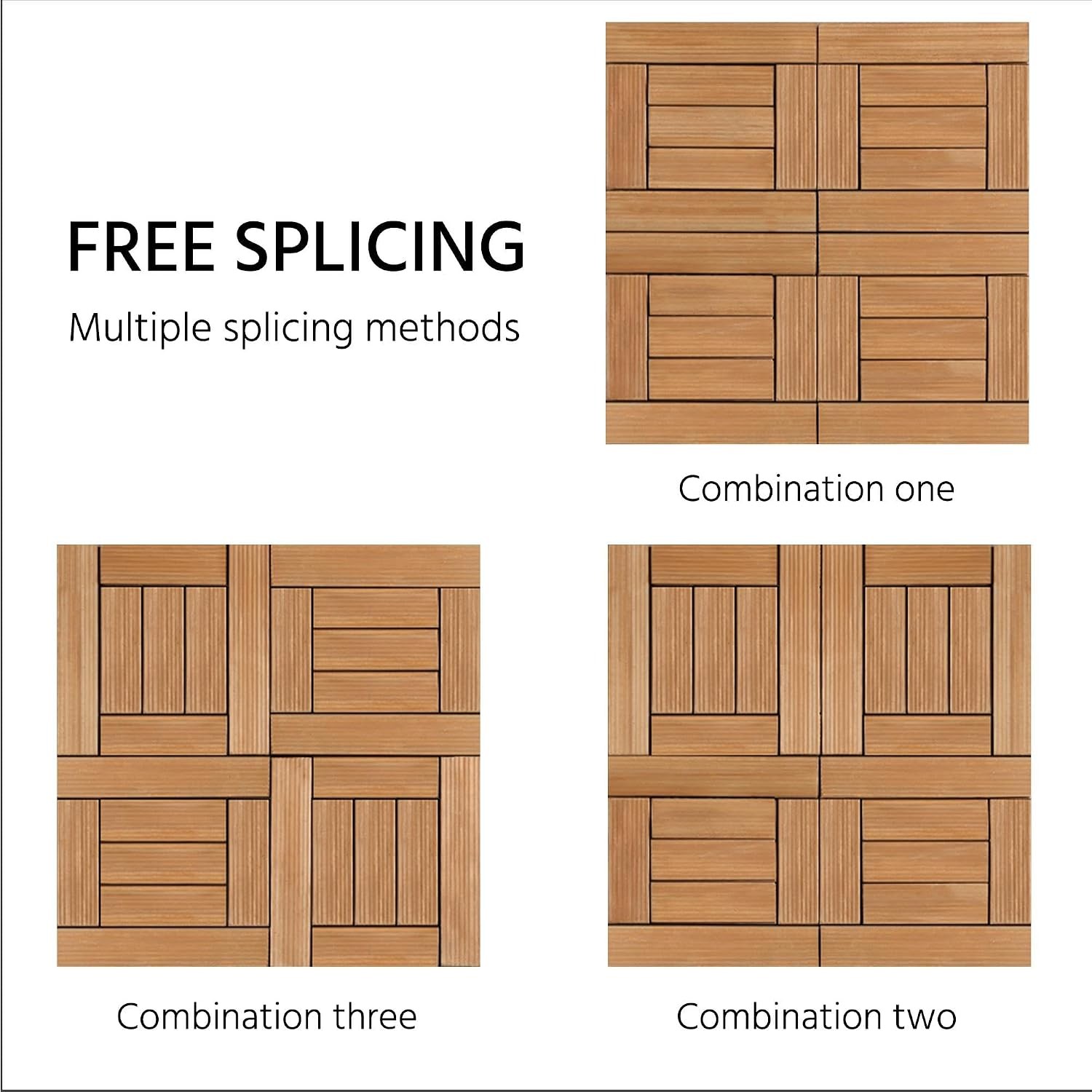27PCS Natural Wood Deck Tiles Interlocking Patio Deck Tiles Solid Wood & Plastic