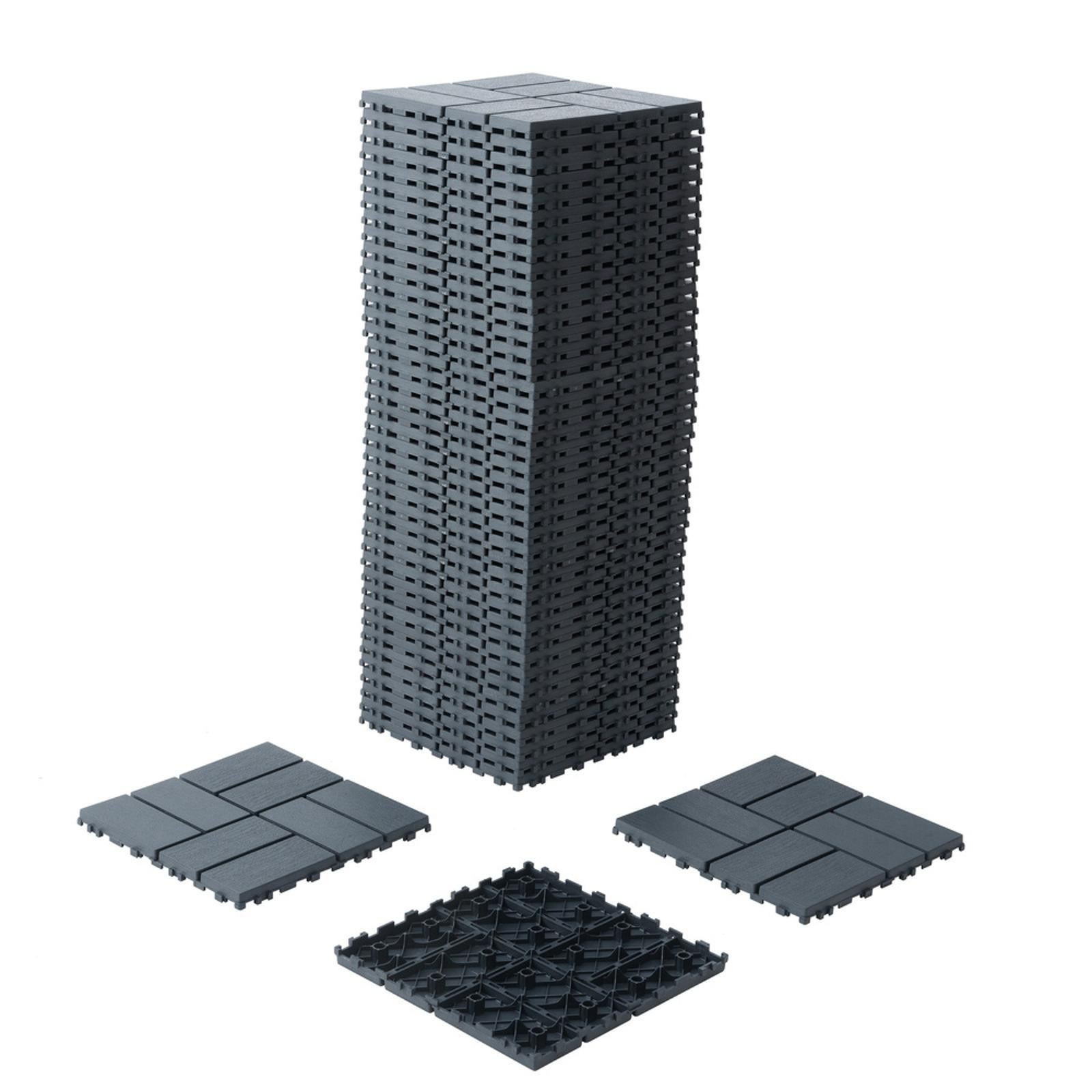 Grey All-Weather Interlocking Deck Tiles – 44 Pack Sturdy 12×12 Patio Tiles for