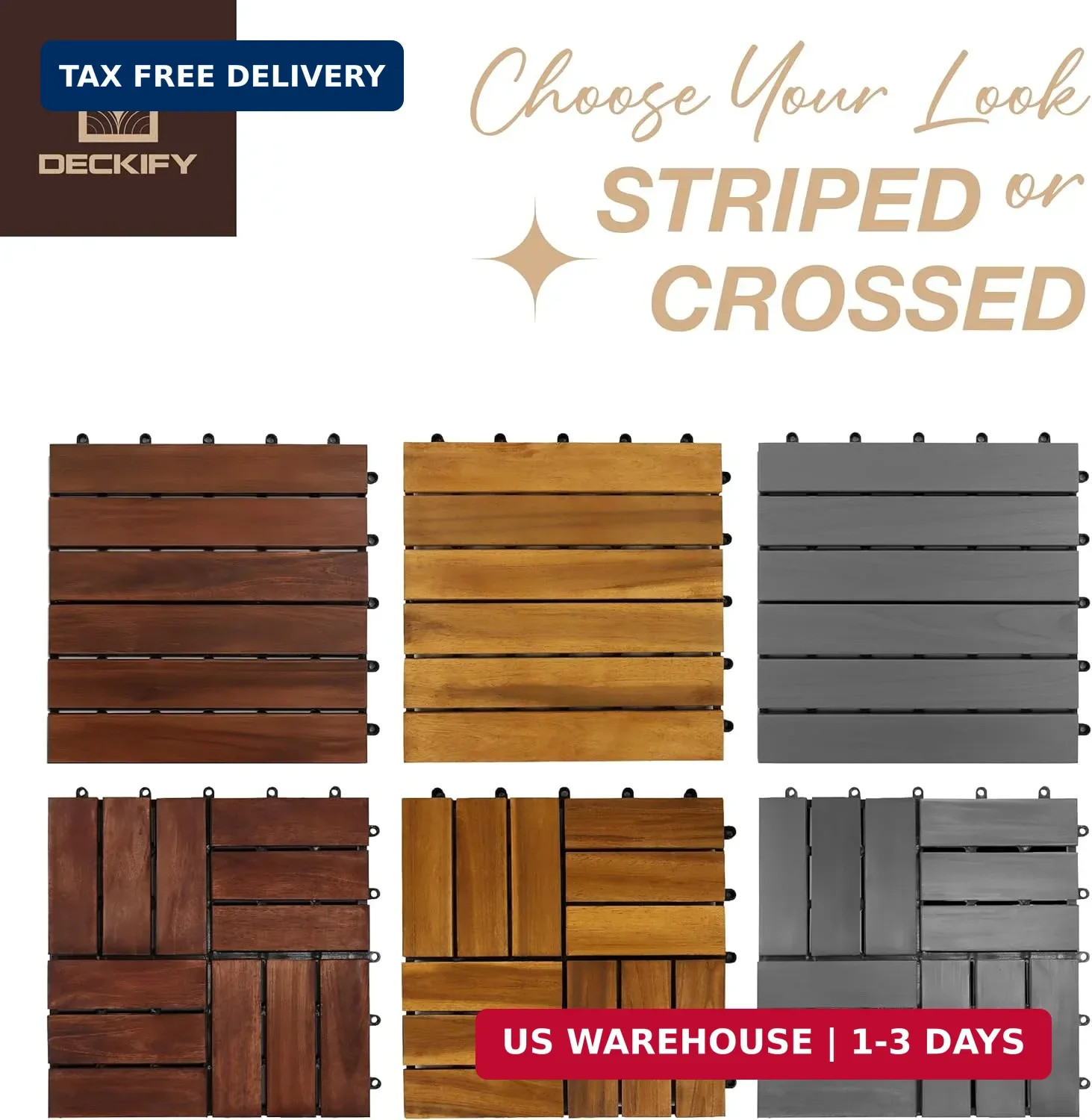 Acacia Wood Interlocking Patio Deck Tiles, 12 x 12 x 0.9 Inch Outdoor Flooring,