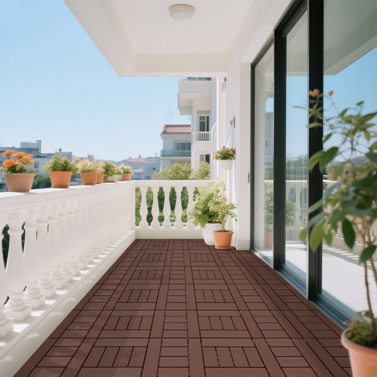 44 Pack Plastic Interlocking Deck Tiles,12″x12″ Waterproof Floor Tiles,Brown