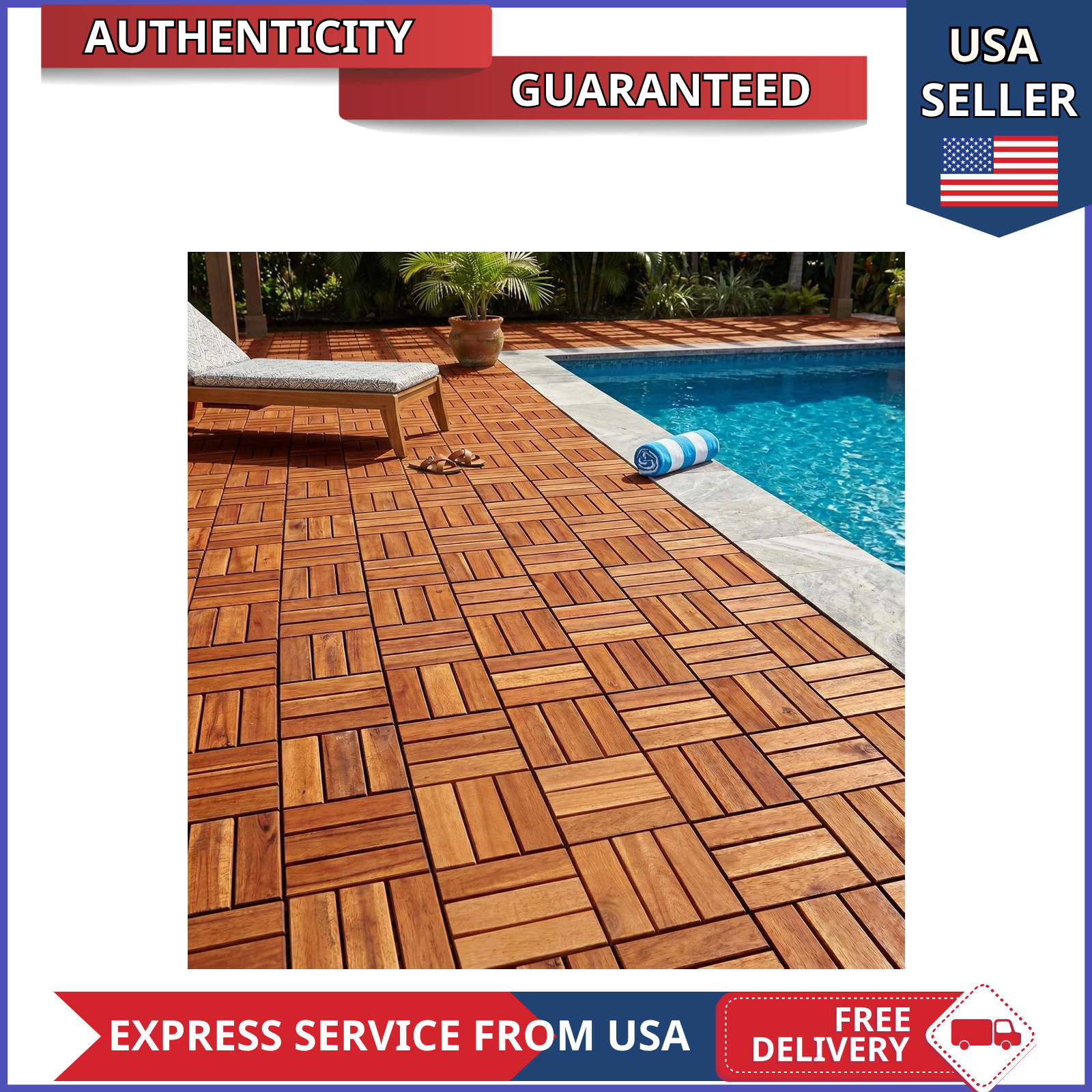 12×12 Wood Interlocking Deck Tiles Outdoor Patio Balcony Flooring 10PCS