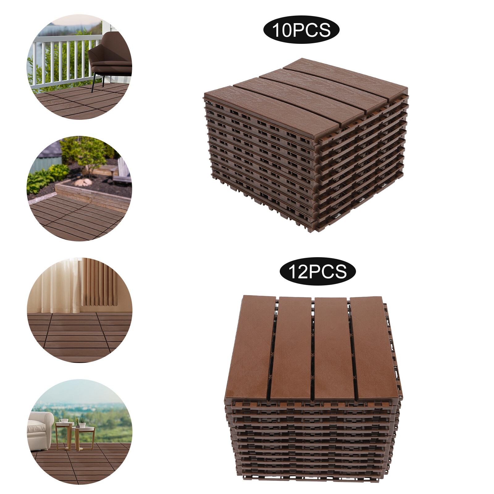 12” Outdoor Living Patio Deck Tiles, Plastic Outdoor Flooring Interlocking