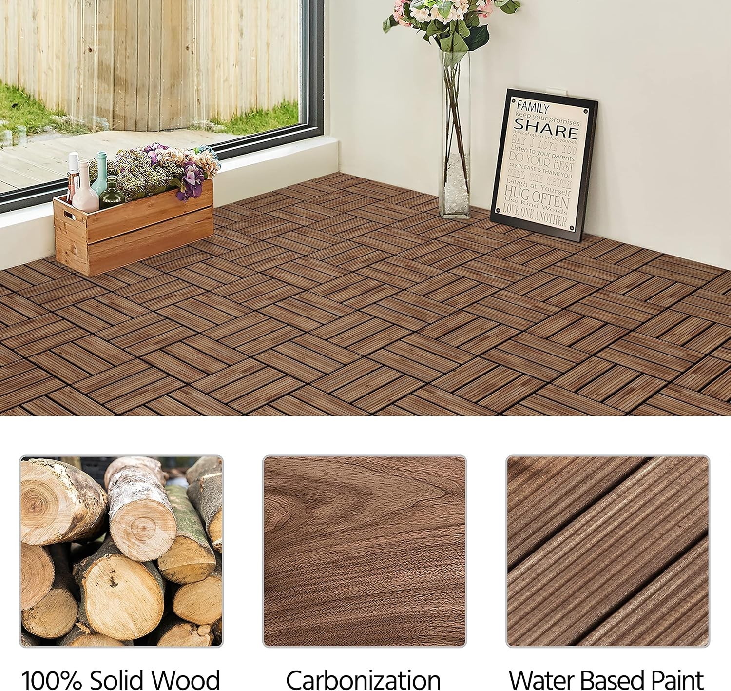 27PCS 12x12in Interlocking Deck Tiles Outdoor Patio,Brown Hardwood tiles cover