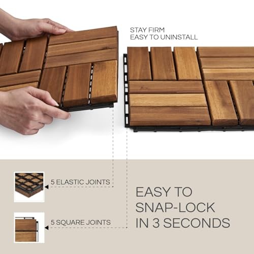 Premium Deck Tiles, Patio Flooring – Set 10 Crossed Pattern Golden Teak