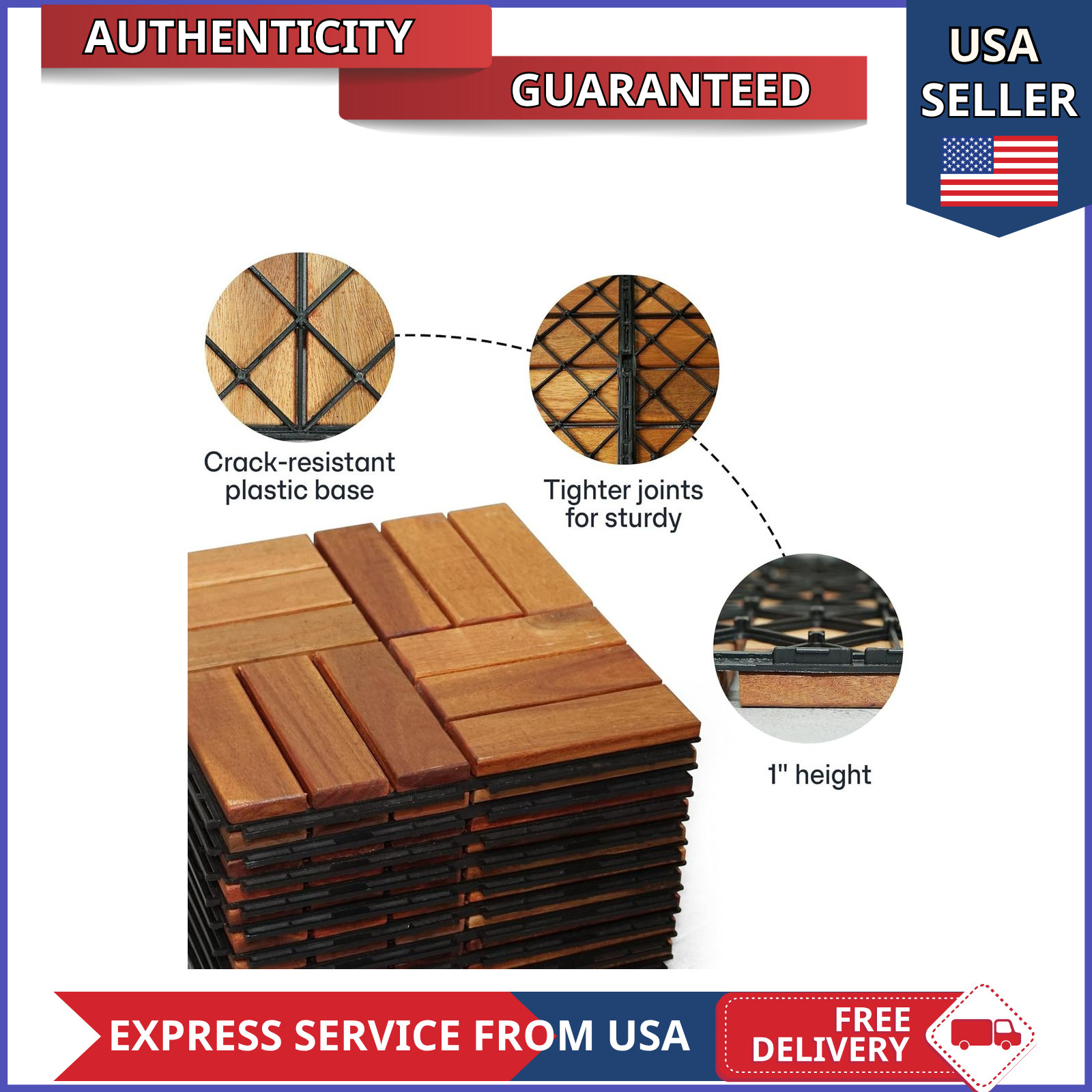 12×12 Wood Interlocking Deck Tiles Outdoor Patio Balcony Flooring 10PCS
