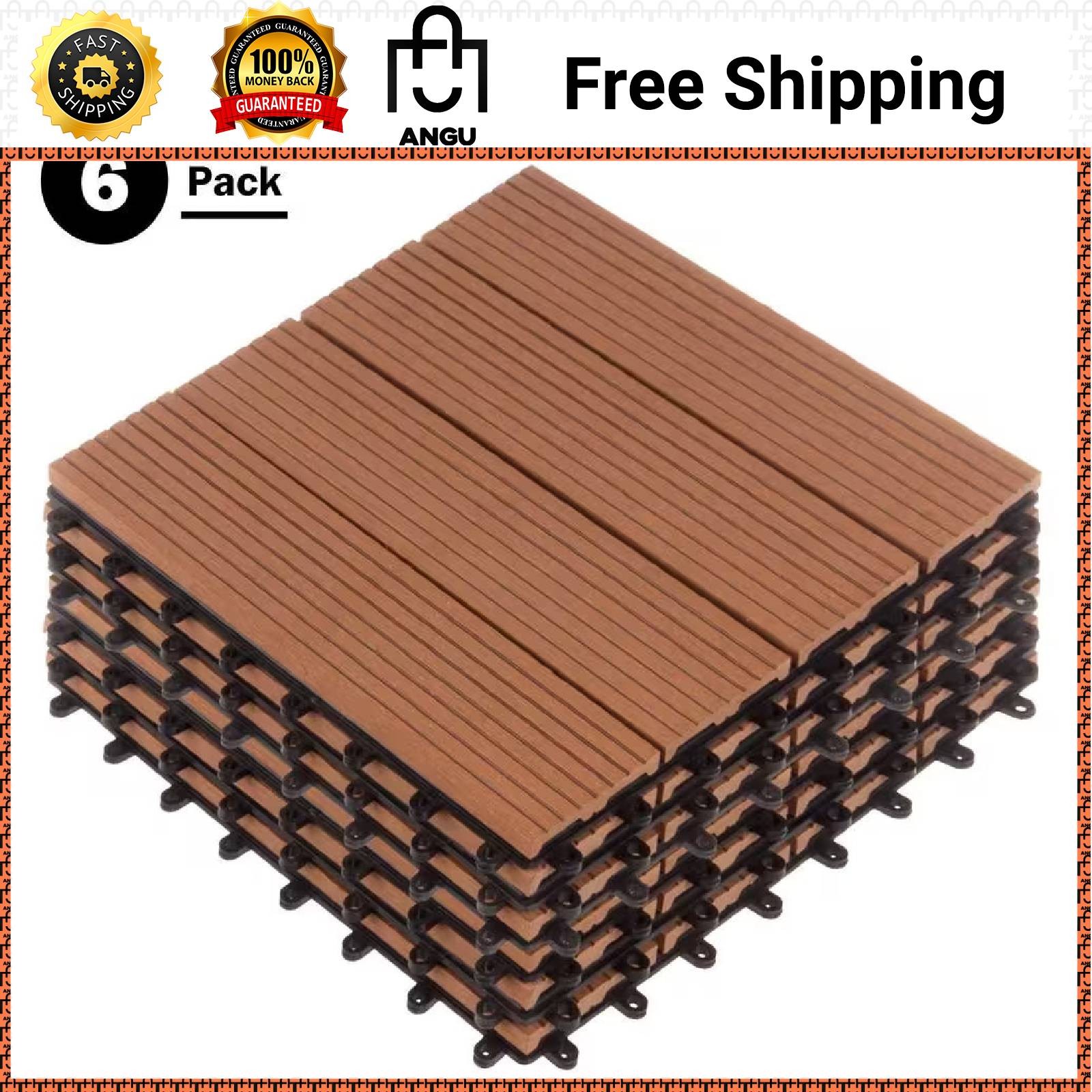 1×1 Patio Deck Tiles Wood Polypropylene Interlocking Flooring Brown 6 Pack