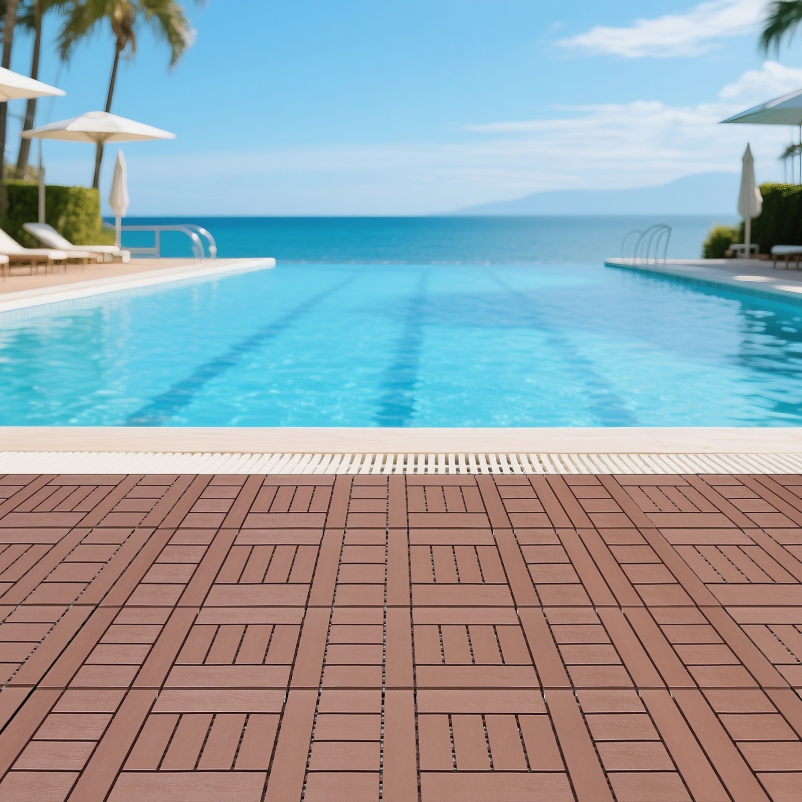44 Pack Plastic Interlocking Deck Tiles,12″x12″ Waterproof Floor Tiles,Brown