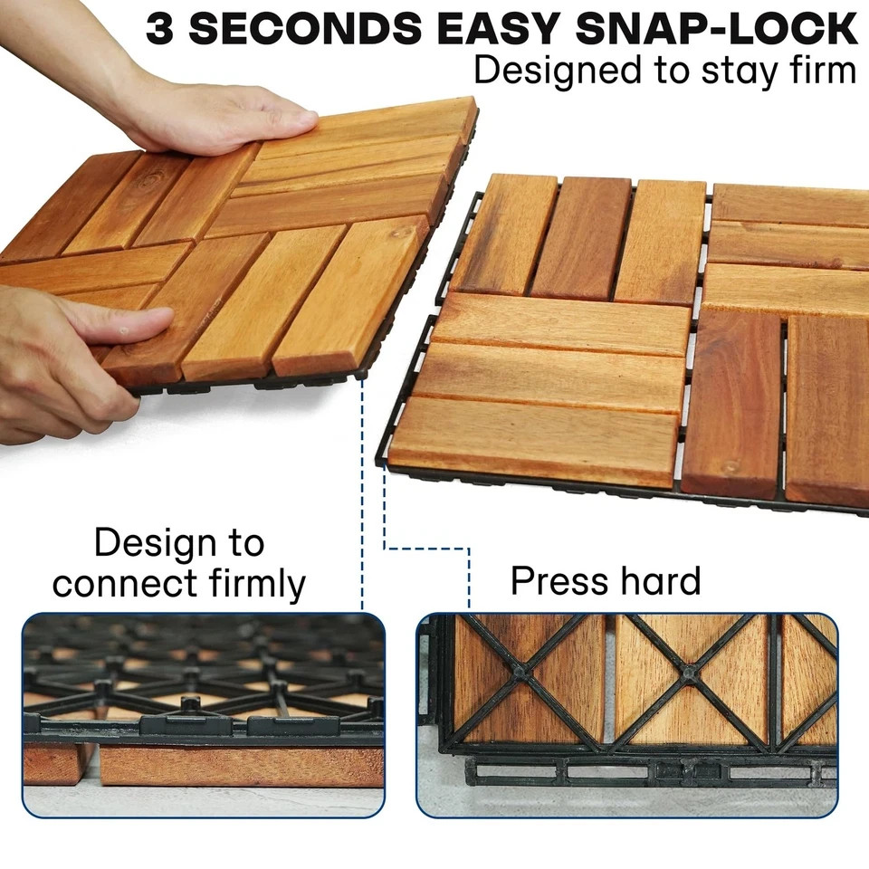 Wood Interlocking Deck Tiles – 12″X12″ Indoor & Outdoor Flooring Tiles for Balco