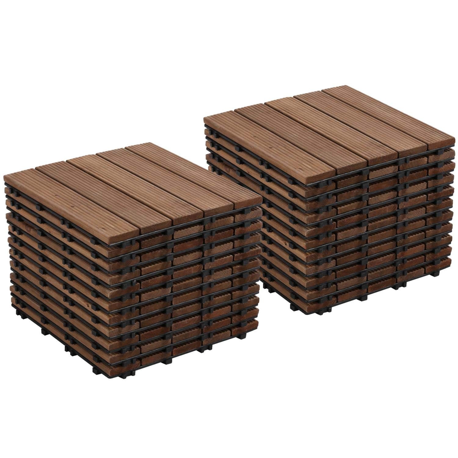 22pcs Wood Floor Tiles Interlocking Decking Patio Tiles Garden Balcony Floor