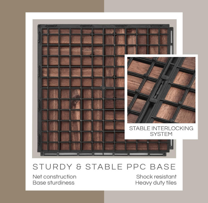10 Pcs Deck Tiles, Outdoor Waterproof Acacia Wood, Dark Brown, 10 Sq Ft