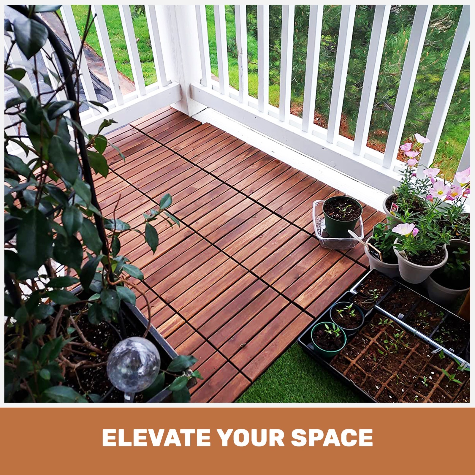30pcs Acacia Wood Deck Tile Interlocking Flooring Pavers Tiles Outdoor Patio