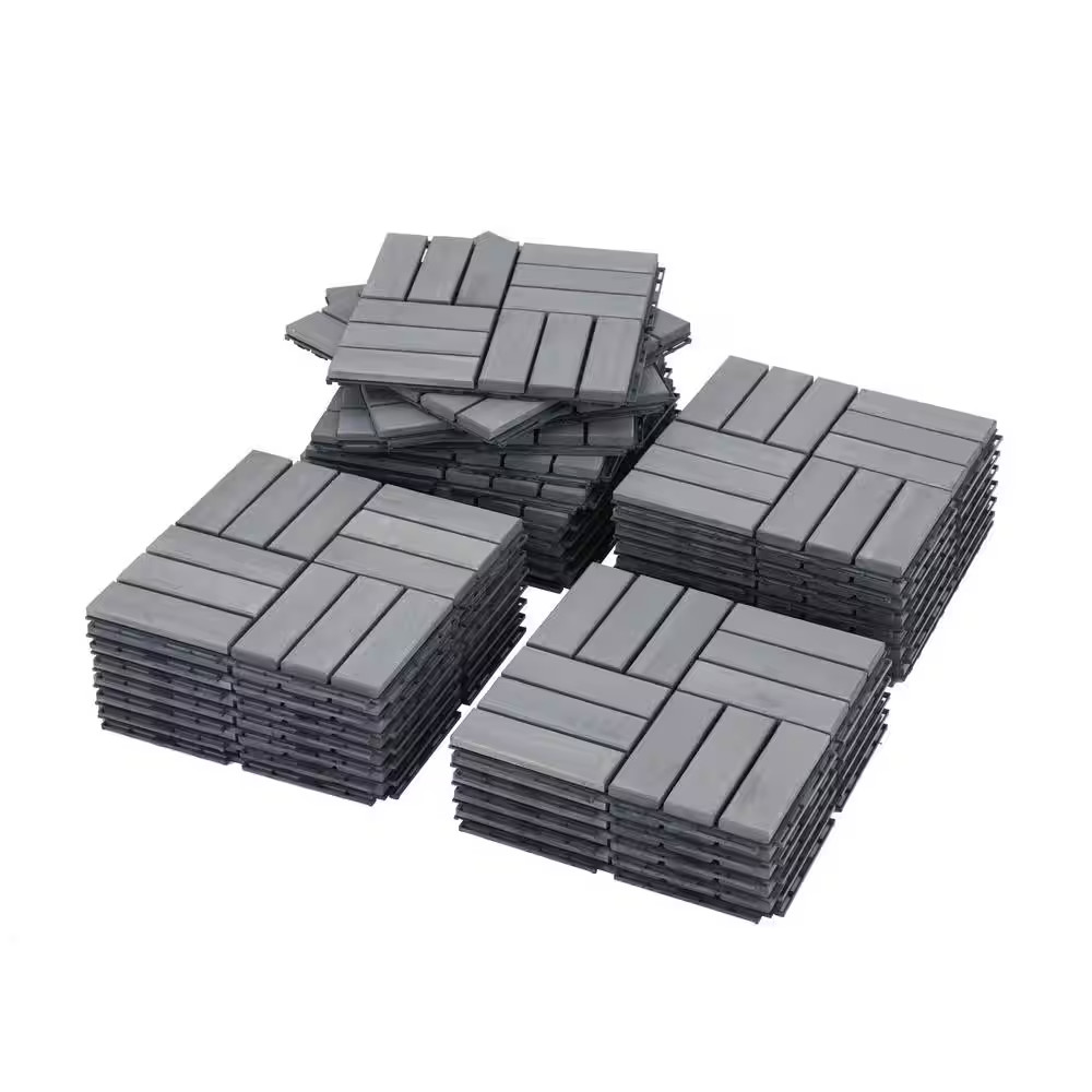 30-Pack 12 In. X 12 In. Square Outdoor Light Grey Acacia Wood Interlocking Deck