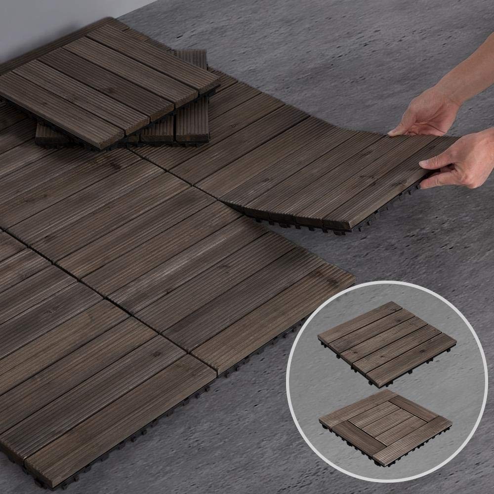 12×12″ Patio Tiles Wood Floor Deck Tiles Interlocking Wooden Decking Floor Tiles