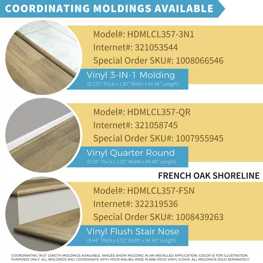 French Oak Shoreline 0.28 In. Thick X 1.85 In. Wide X 94.48 In. Length Vinyl 3 i