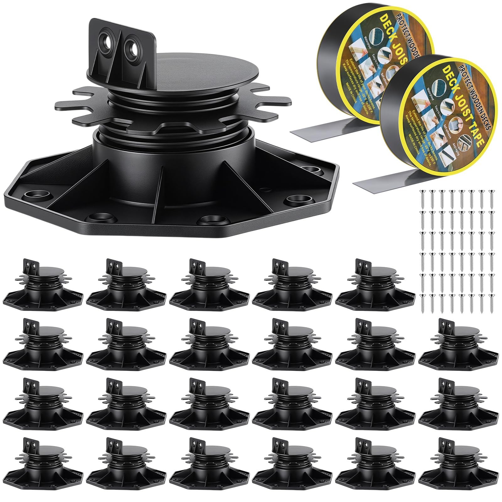 24 Pack Adjustable Deck Support Pedestals, 1-3/16″ to 2-3/8″ Height Range, Ou…