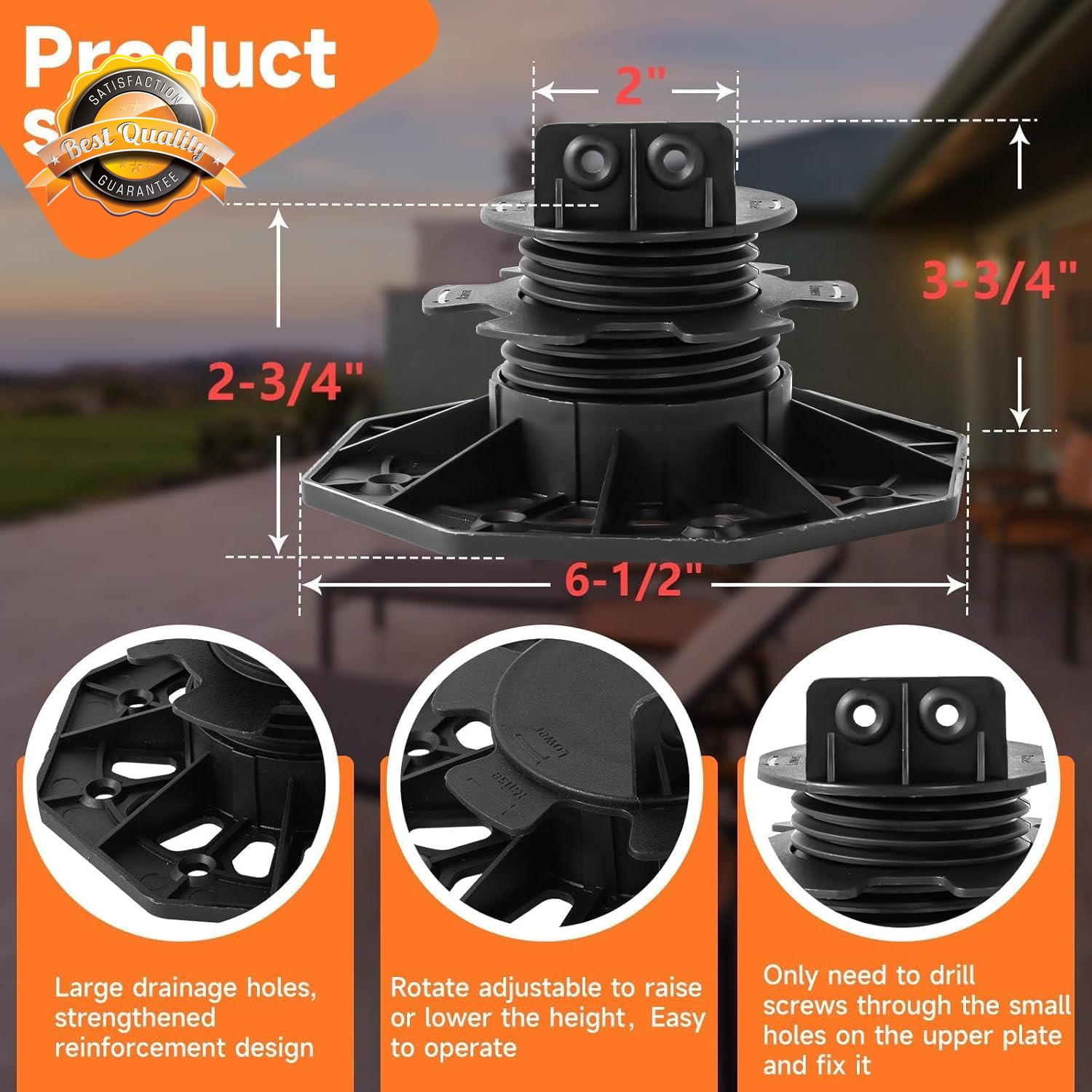 24 Pack Adjustable Deck Support Pedestal 1-3/16 to 2-3/4 In Height