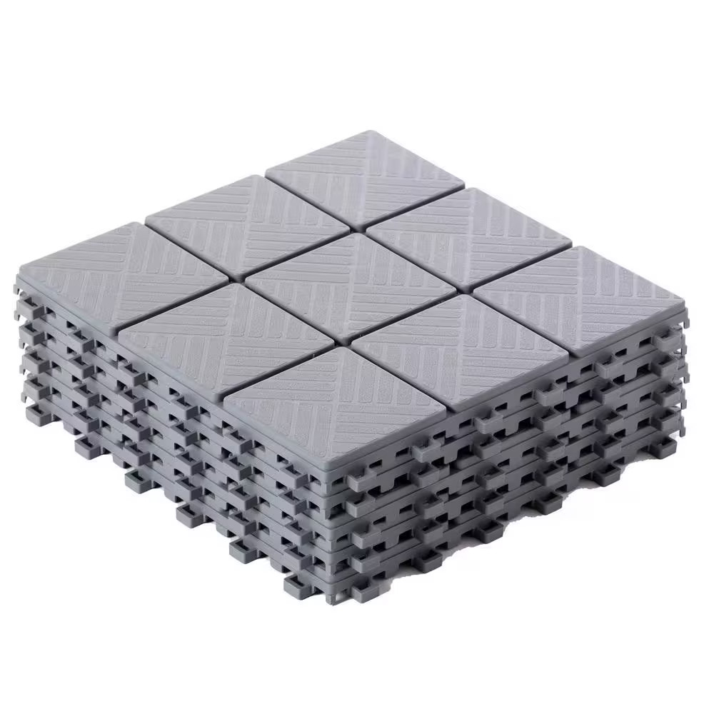 Gray Plastic Interlocking Garden Path Tiles Outdoor Flooring Decorative Floor Gr