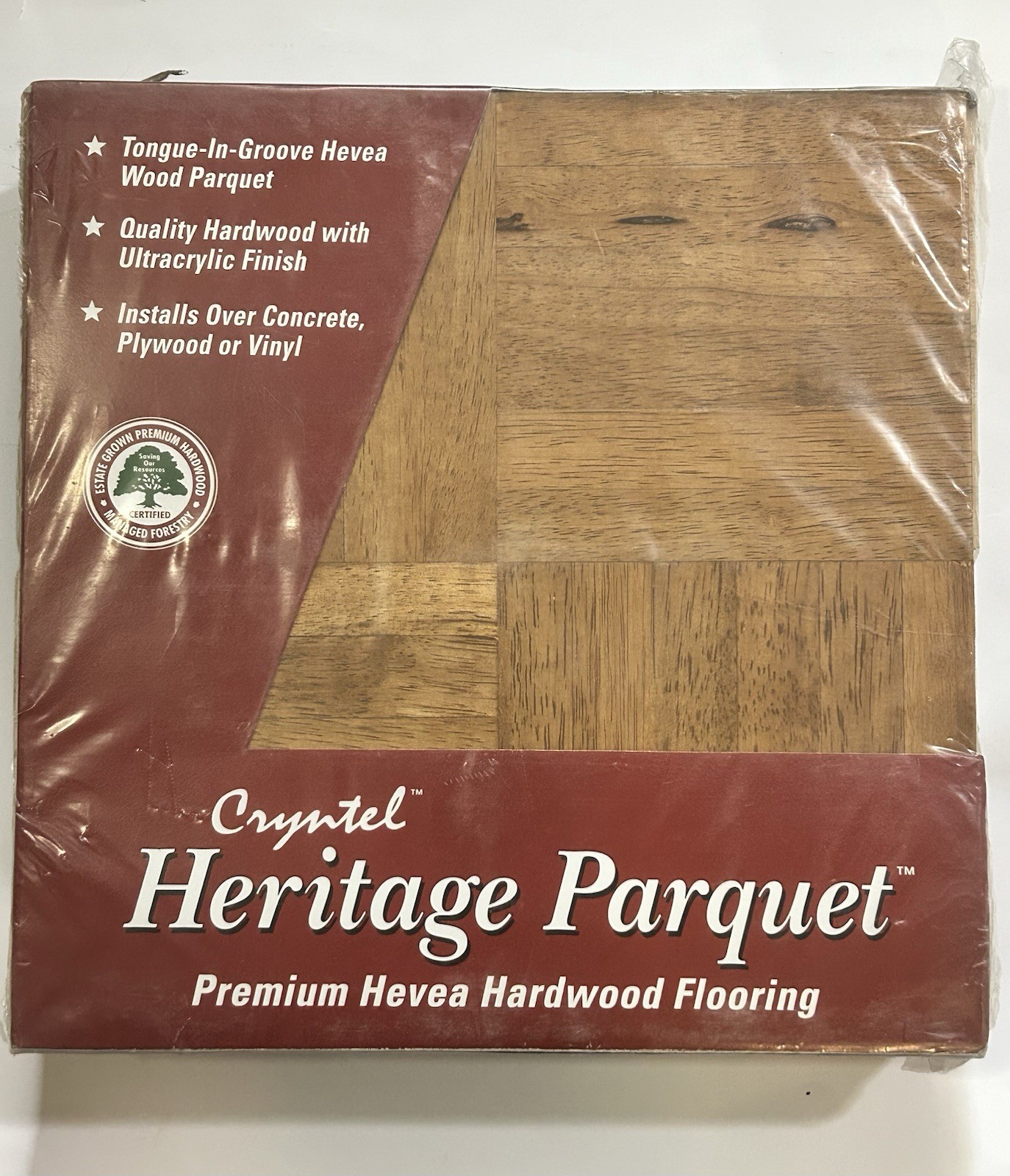 Cryntel 12×12 CHESNUT Hevea Parquet Tile Flooring (10 Tiles/Package) NEW!
