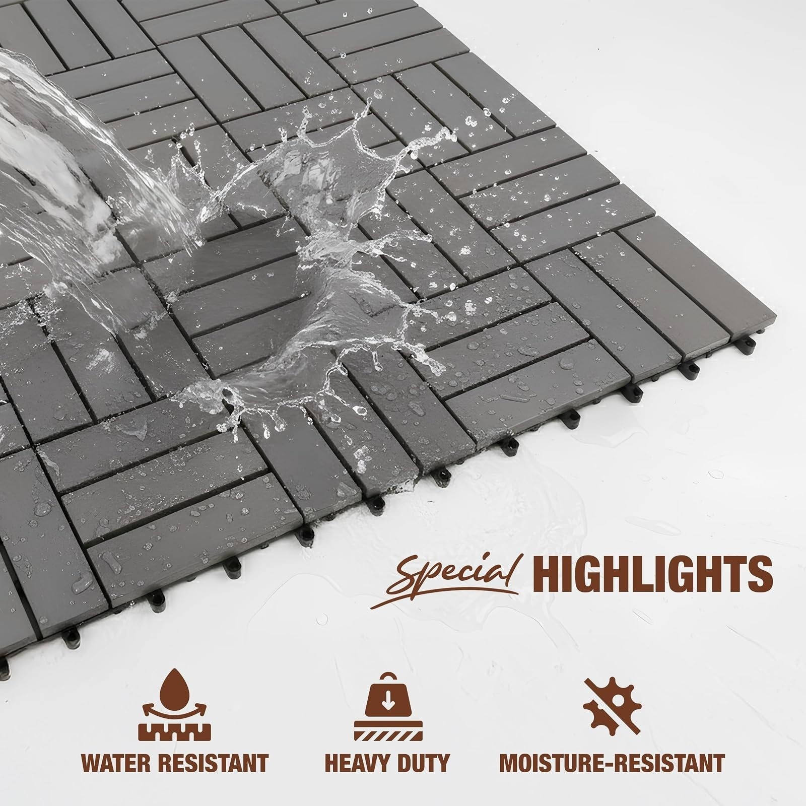 Premium Acacia Wood Interlocking Deck Tiles, 9 PCS 12″x12″x0.9″ Patio Flooring,