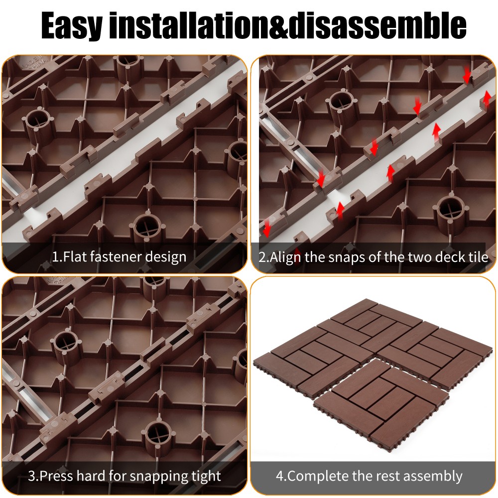 12-inch ZZ Interlocking Deck Tiles, 44pcs DIY Modular Flooring, Indoor Outdoor