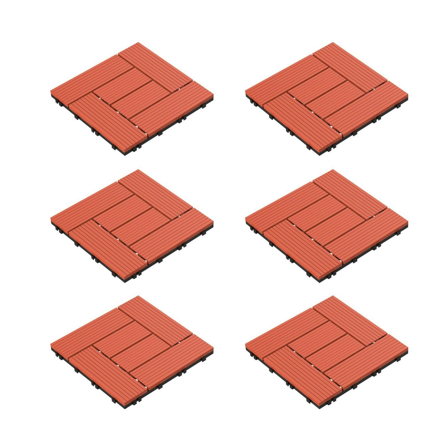 Patio And Deck Tiles- 6 Pcs, Interlocking Criss-Cross Pattern Weather And Slip