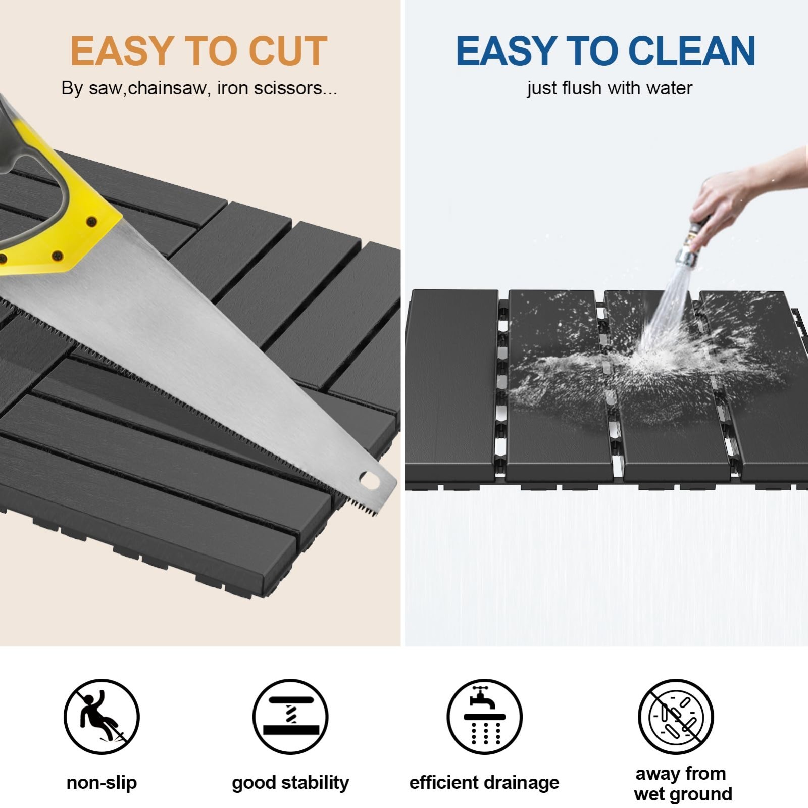 Interlocking Plastic Deck Tiles 9 Pack – 12″x12″ Waterproof Outdoor Flooring for