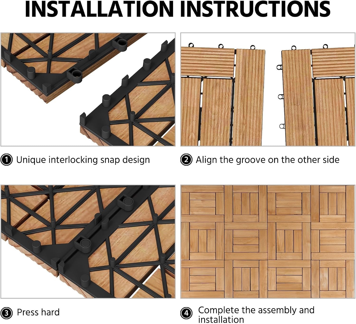 27PCS Patio Floor Tiles Outdoor Interlocking Deck 12 x 12in Wood | Outdoor