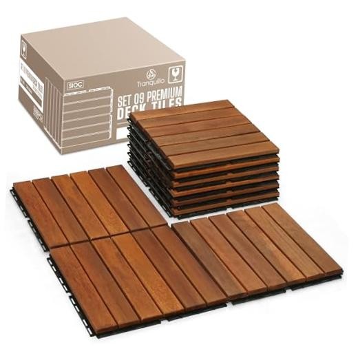 Interlocking Deck Tiles 12”x12”, 9 Pcs – 9 Square Ft Natural – Striped Pattern