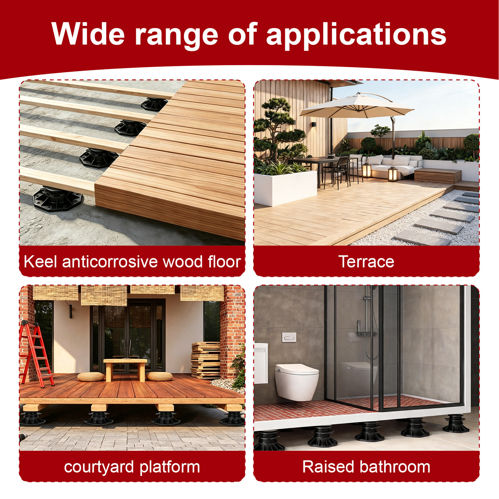 24 Pack Adjustable Deck Support Pedestal, High Load Pedestal Black