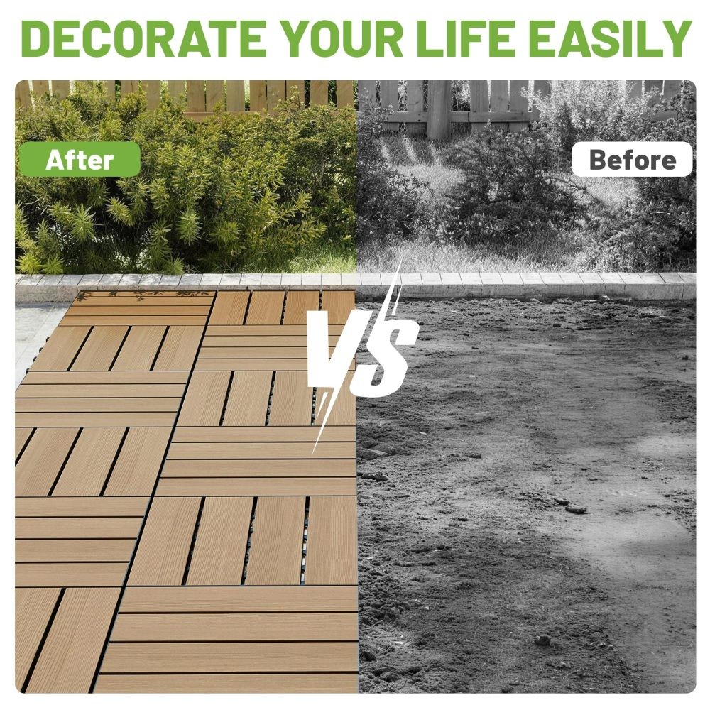 9 Pcs Interlocking Deck Tiles 12×12 Inch HDPE Outdoor Flooring Waterproof Patio