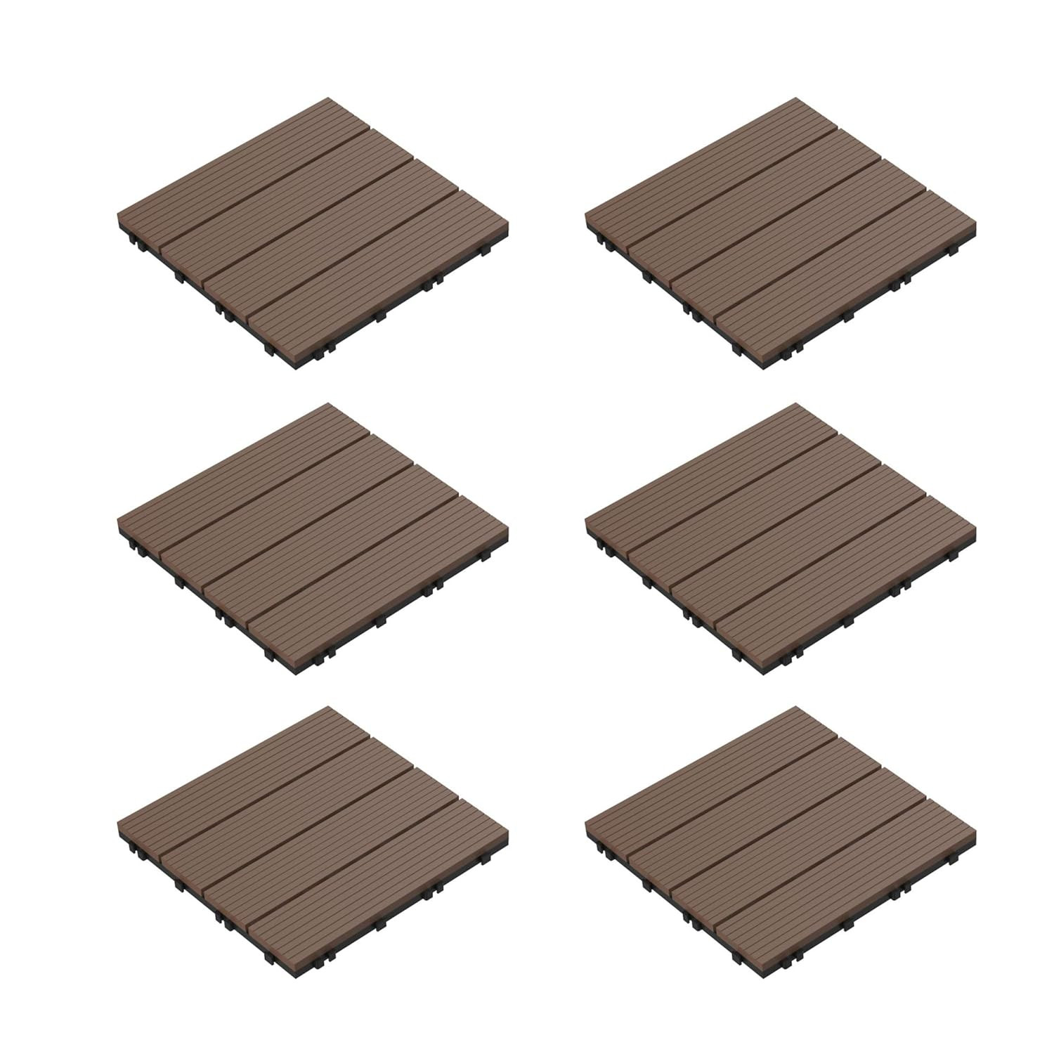 Interlocking Wood Plastic Composite Deck Tiles – 6-Pack for Outdoor Spaces