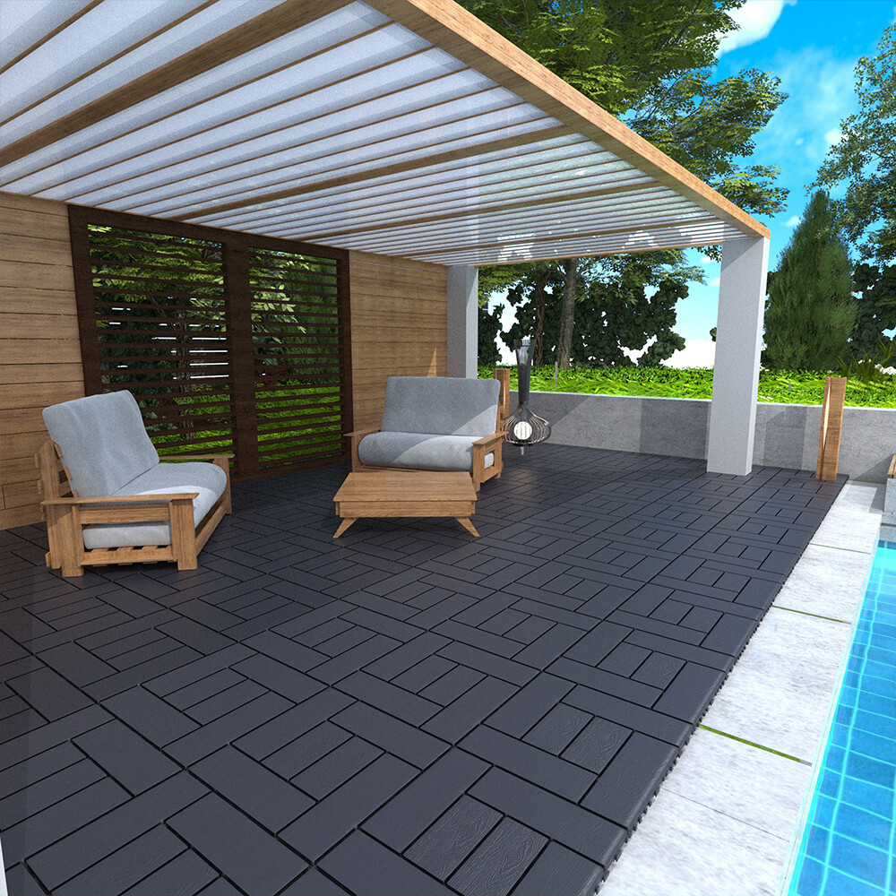 44 Pcs Interlocking Deck Tiles 12″ Patio Flooring Outdoor Tiles For Balcony Gray