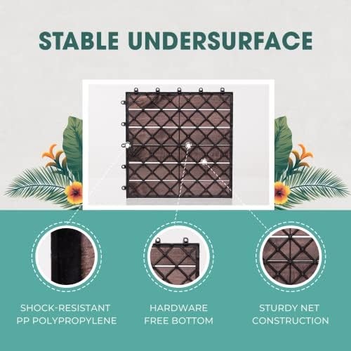 Idzo Interlocking Deck Tiles 9.6 SQFT 10PCS Waterproof Acacia Wood Tiles, Fl…