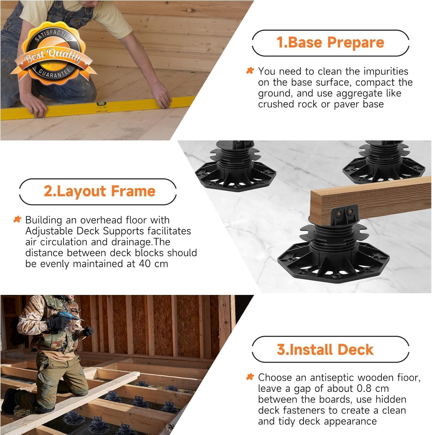 24 Pack Adjustable Deck Support Pedestal 1-3/16 to 2-3/4 In Height