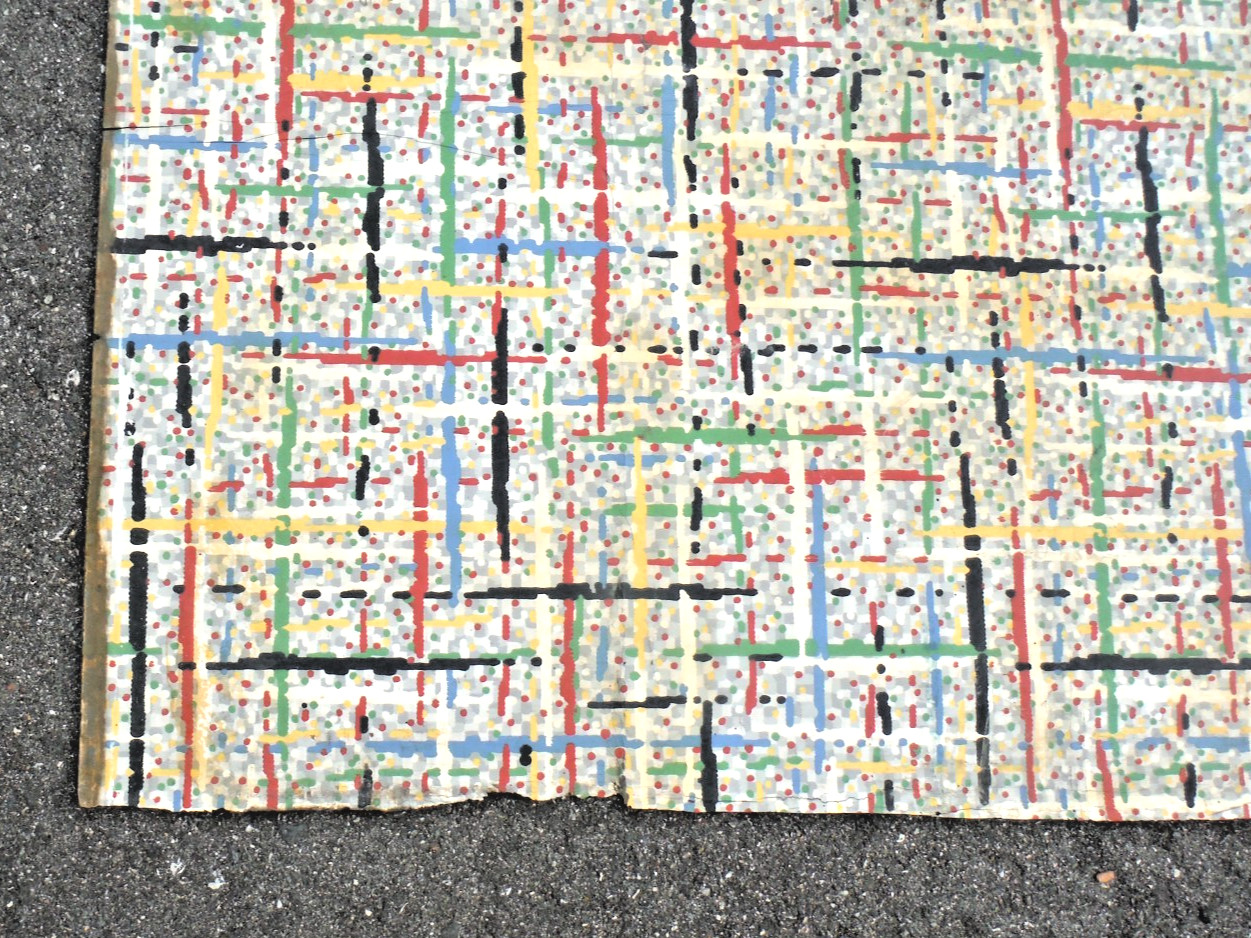 VTG~LINOLEUM FLOORING~L PIECE~45″x 60″~1950-60~MOVIE SET~MCM~GRAY GRID~PRIMARY E