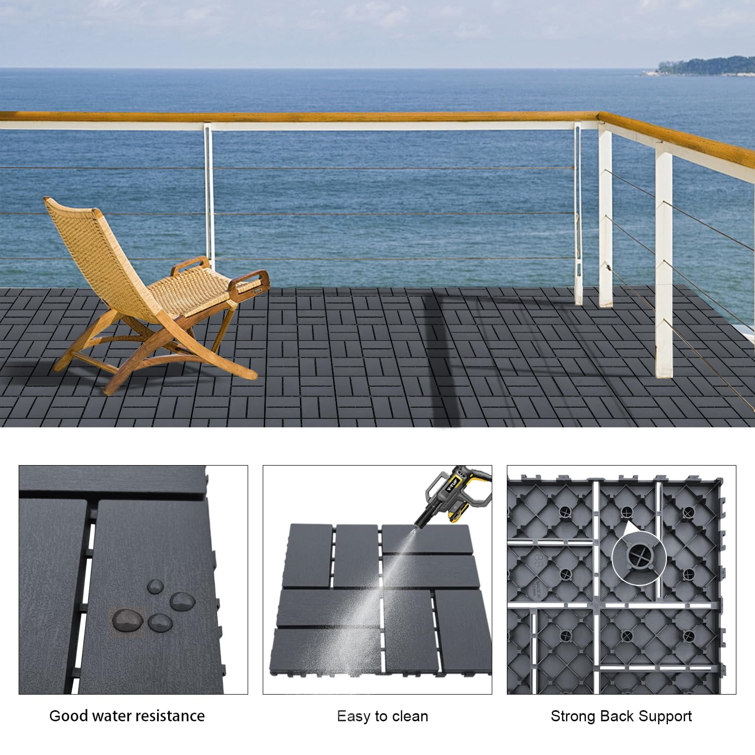 All-Weather Dark Grey Interlocking Deck Tiles – 36 PCS for Outdoor Spaces