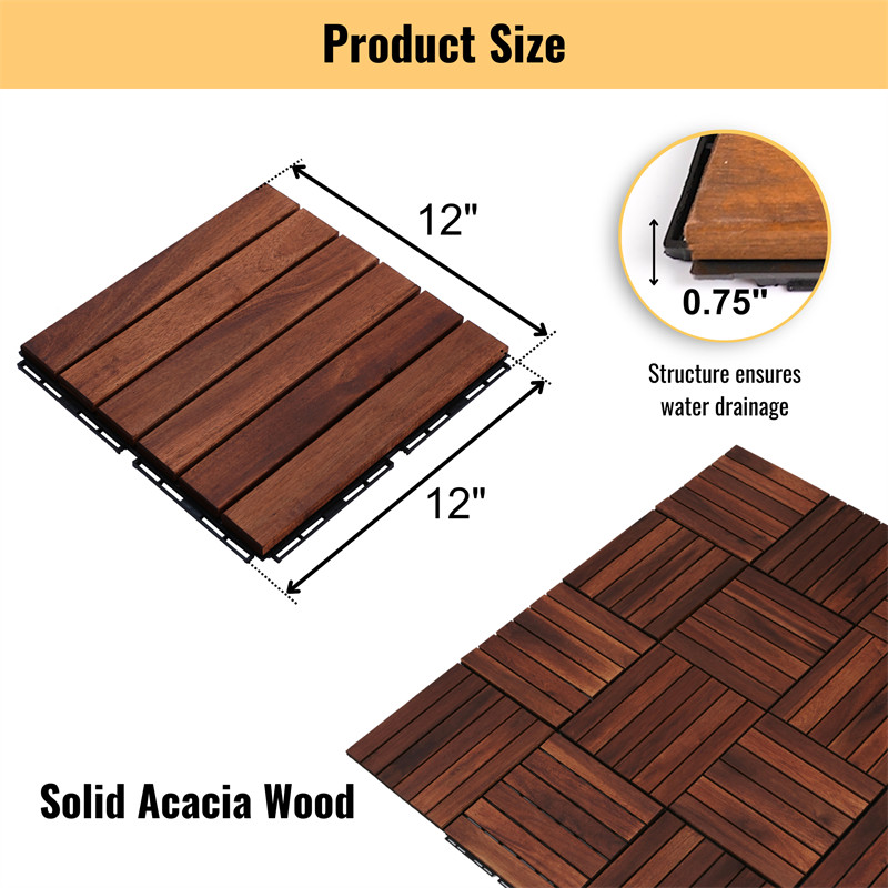 10/20/30PCS Interlocking Deck Tiles Wood Flooring Balcony Patio Paver 12″ *12″
