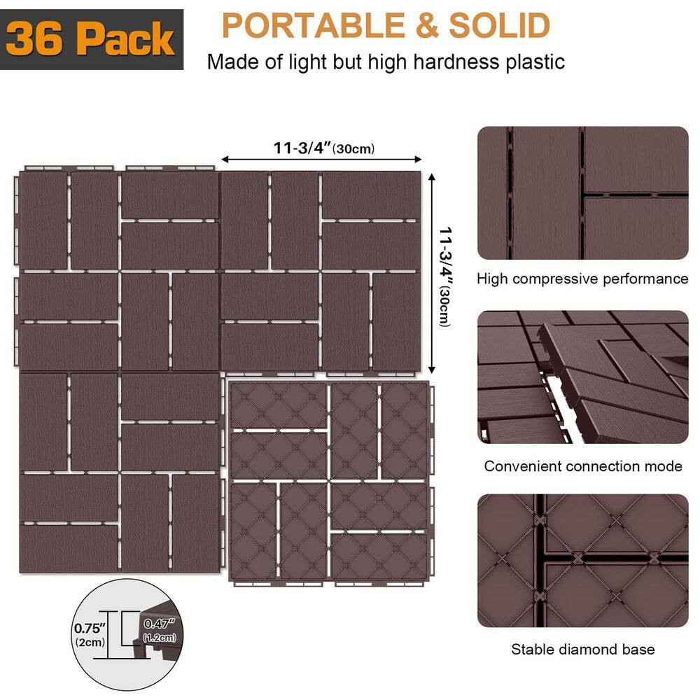 Dark Brown Plastic [12″X12″] X [0.75In] Deck Tiles, 36 Tiles/Case (36 Sq. Ft.)