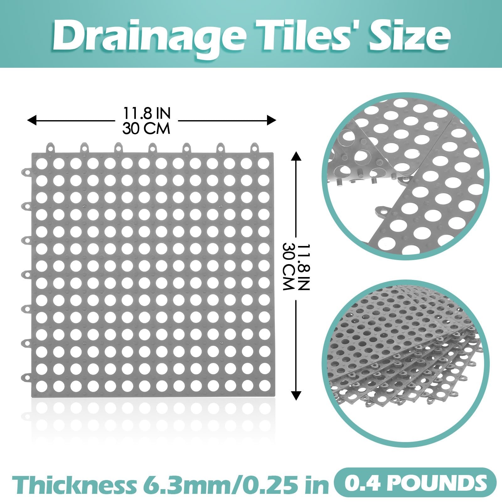 50 Pcs Rubber Outdoor Tiles 11’8 x 11’8 Inches,Gray