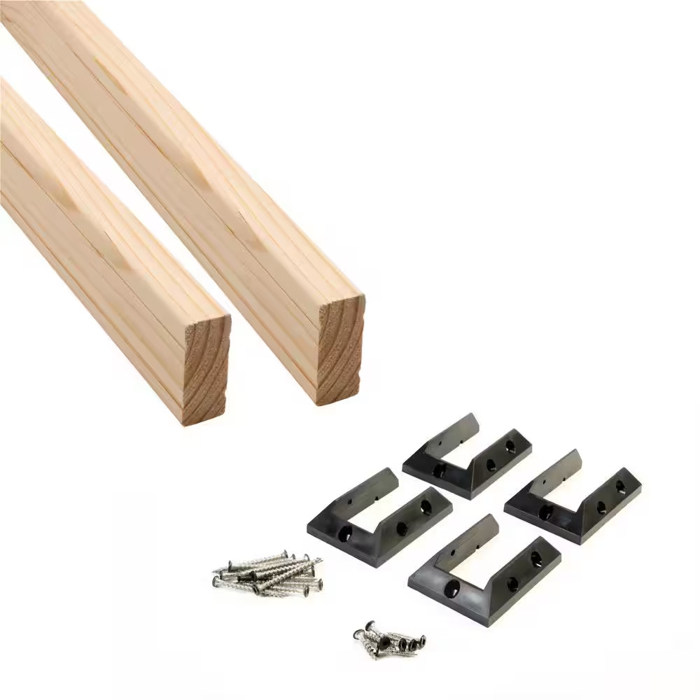 2 In. H X 72 In. W Pressure-Treated Natural Pine Rails with Black Brackets Horiz
