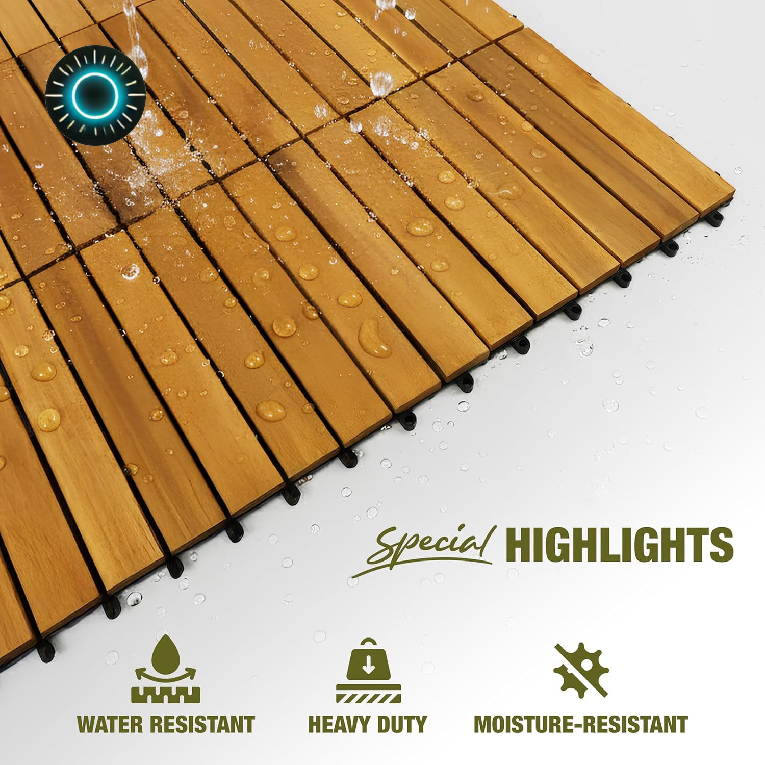 Interlocking Deck Tiles 9 PCS 12″x12″x0.9″ Floor Tiles Waterproof Golden Teak…