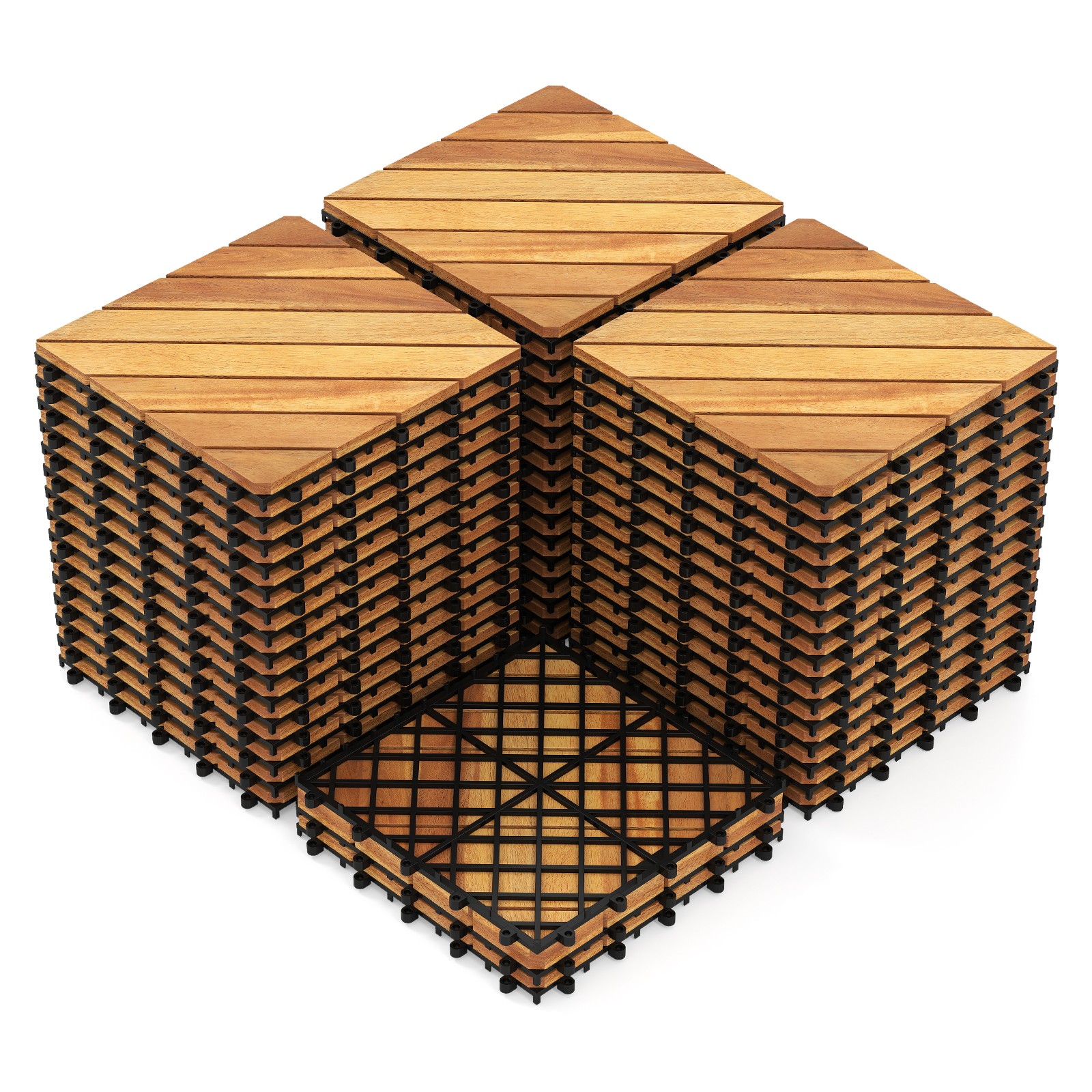 12″ x 12″ Acacia Wood Interlocking Deck Tiles,48 PCS Waterproof Flooring Tiles