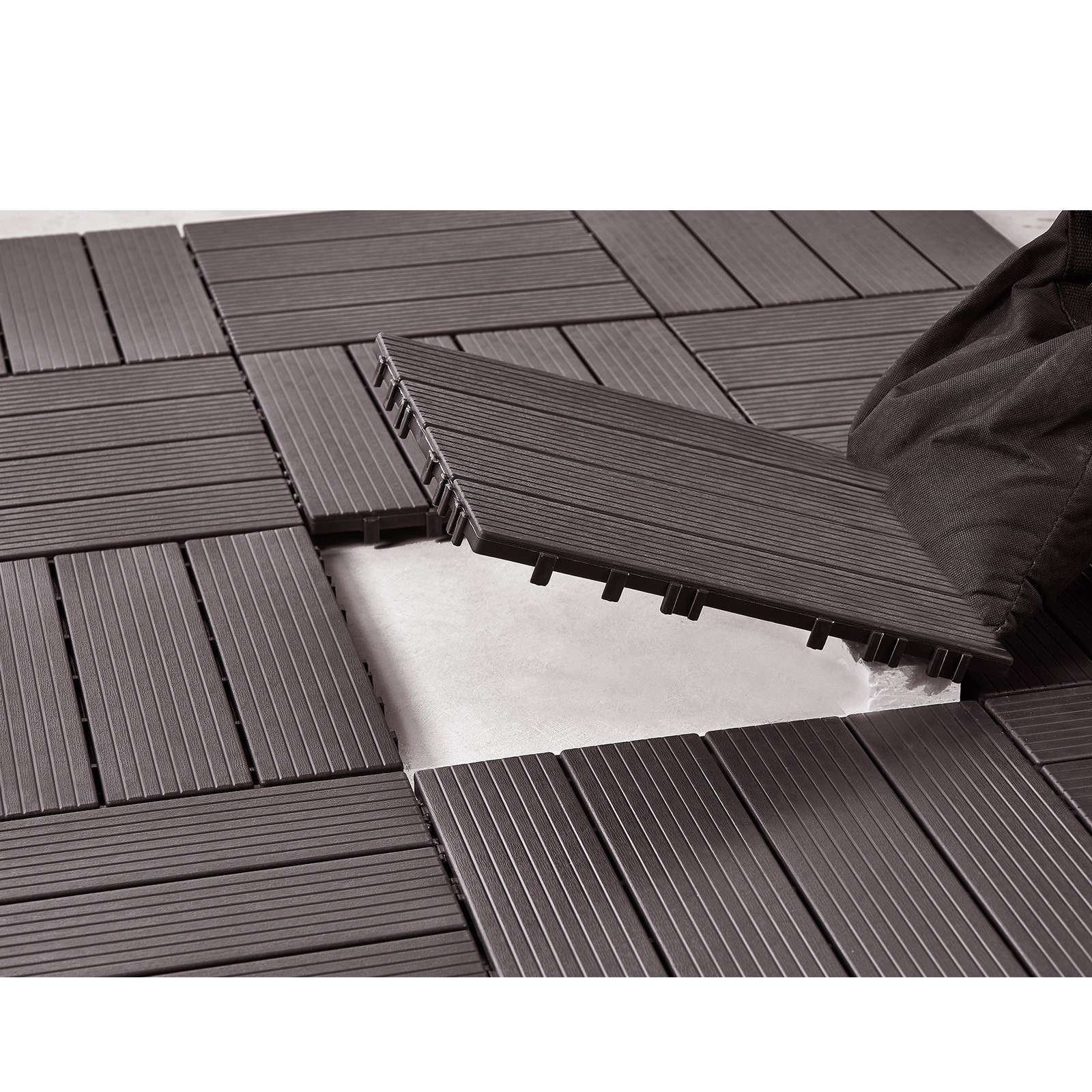 VEVOR Interlocking Deck Tiles 10 Pack 12″x12″ Waterproof for Porch Dark Brown